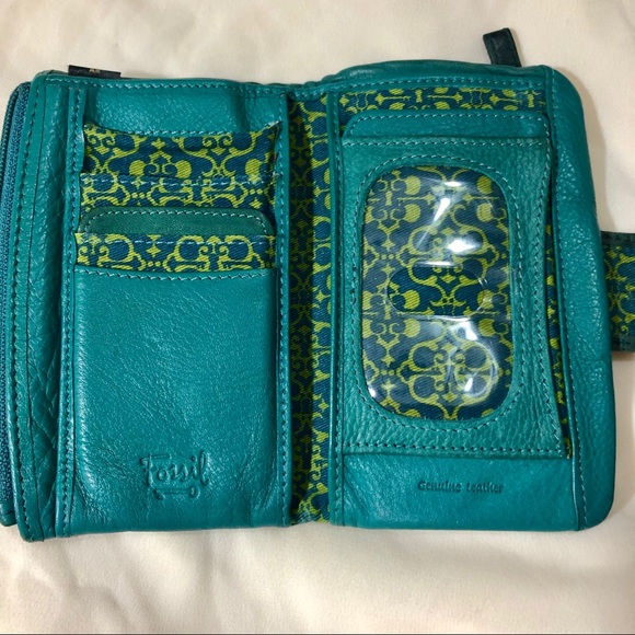 Fossil Leather Wallet - Blue with Birds and Key - Picture 4 of 8
